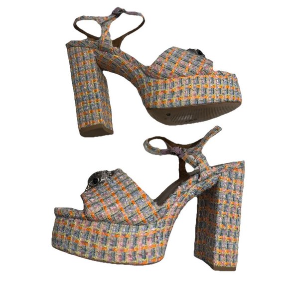 Kurt Geiger 8.5 (39) Platform Kensington London Tweed Fabric Eagle Block heel - Picture 15 of 16
